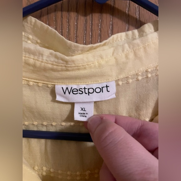 Westport Light Yellow Sheer Button Down Shirt with Tie Front - Picture 6 of 8